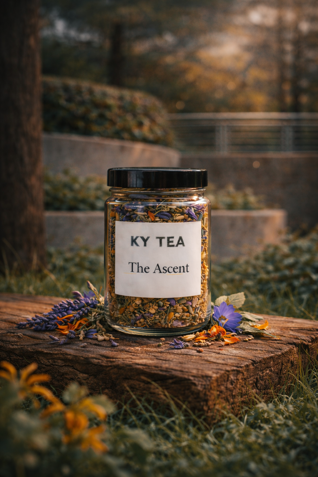 The Ascent smokable herbal blend in a labeled glass jar — Ky Tea
