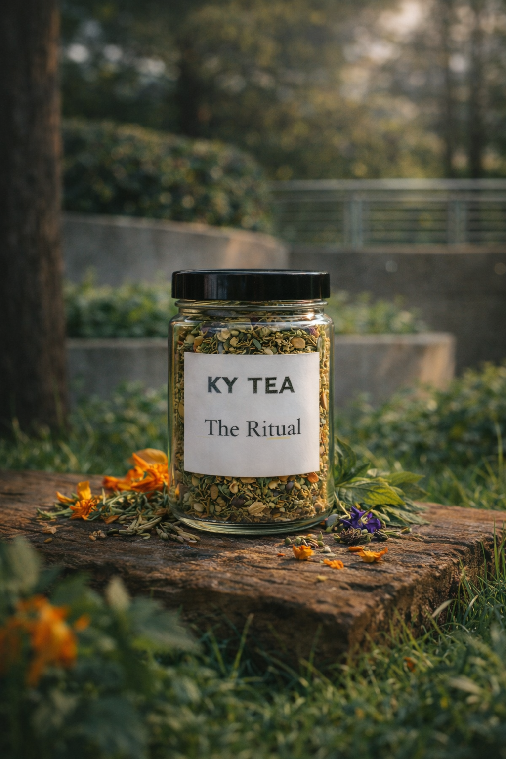 The Ritual smokable herbal blend in a labeled glass jar — Ky Tea